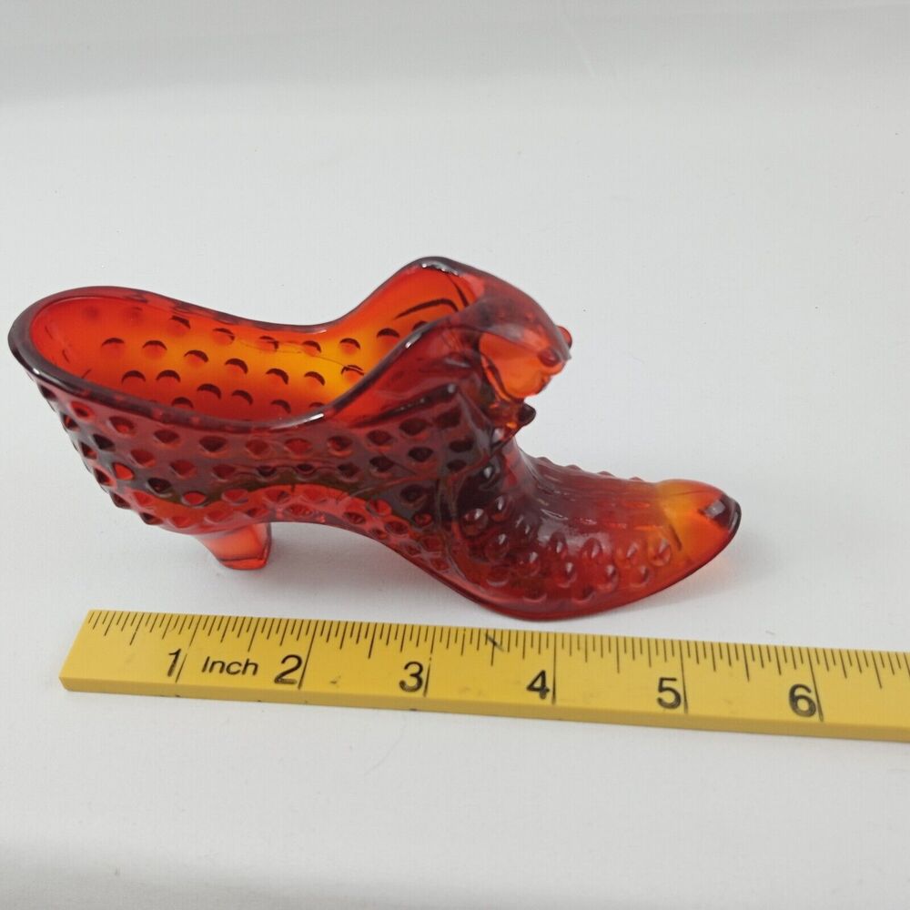Vintage Red Amberina Fenton Hobnail Glass Slipper Shoe Figurine - Picture 7 of 8